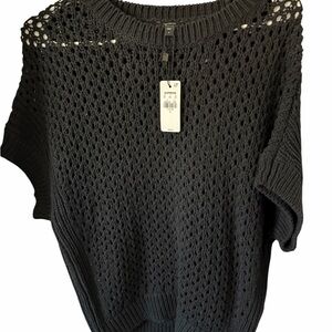 Express Black Open-Knit Crew Neck Sweater